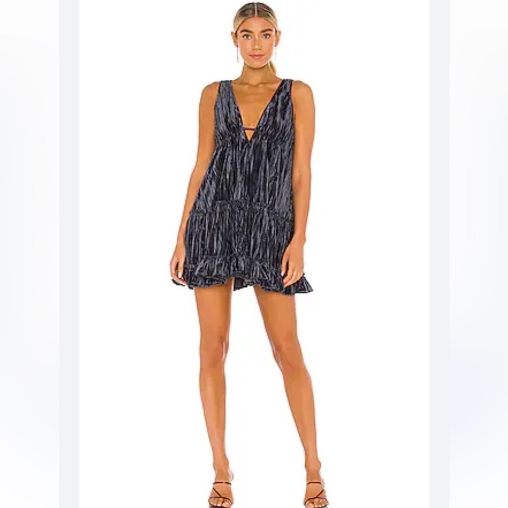 Free People Pleated Plush Swing Dress - Rare Night Velvet Mini Sz Small